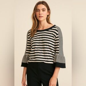 Kobi Halperin Size L  Black White Stripped Finn Top 3/4 Bell‎ Sleeve